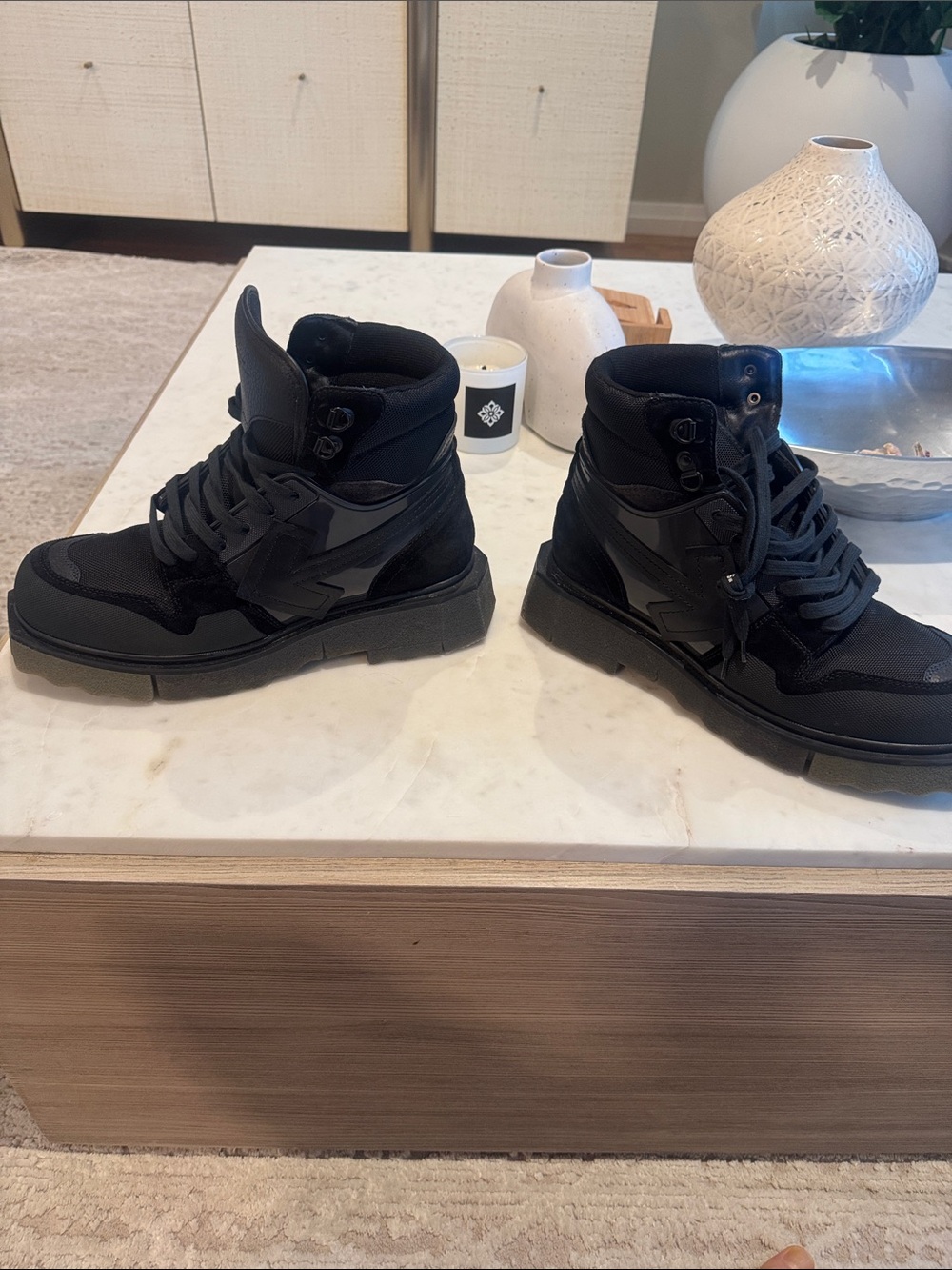 Off-White Black High-Top Lace-Up Boots with Signature Arrow authentic